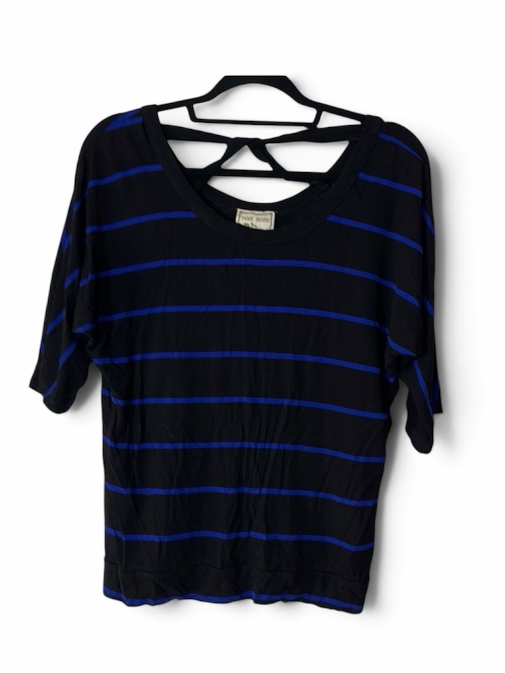 Pink Rose Blue and Black Striped T-Shirt | Size: L